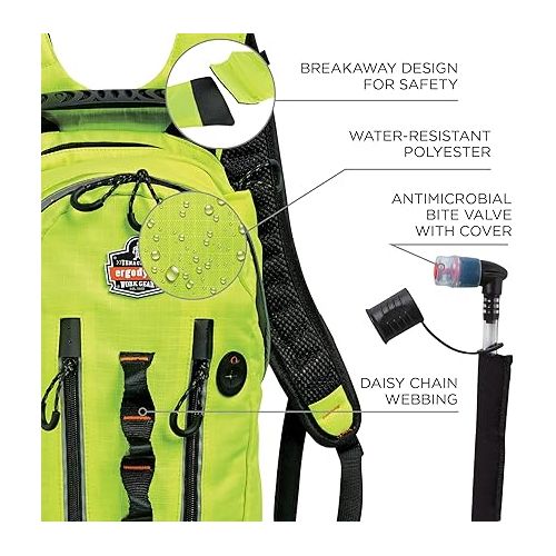  Ergodyne Chill-Its 5157 Hydration Backpack, High Visibility Reflective Cargo Pack with Storage, 3 Liter Bladder, Breakaway Shoulder Straps