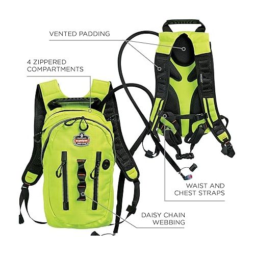  Ergodyne Chill-Its 5157 Hydration Backpack, High Visibility Reflective Cargo Pack with Storage, 3 Liter Bladder, Breakaway Shoulder Straps