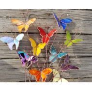 ErinsGlassGarden Stained glass 3D butterfly garden plant stake Made To Order handmade summer garden art copper or silver color metal