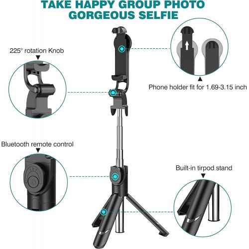  [아마존베스트]Erligpowht Selfie Stick, Extendable Selfie Stick Tripod with Detachable Wireless Remote and Tripod Stand Selfie Stick for iPhone X/iPhone 8/8 Plus/iPhone 7/7 Plus, Galaxy S9/S9 Plus/S8/S8 Plu