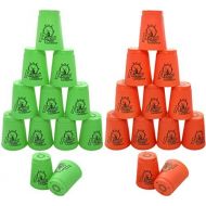 [아마존베스트]Erlsig 24 Pack Sports Stacking Cups, Quick Stack Cups Set Speed Training Game for Travel Party Challenge Competition, Green+Orange