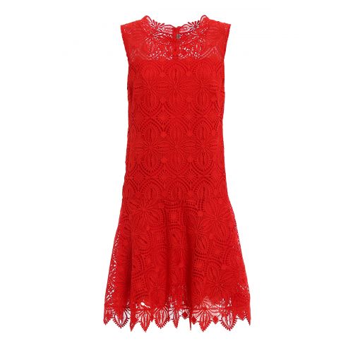  Ermanno Scervino Red macrame lace sleeveless dress