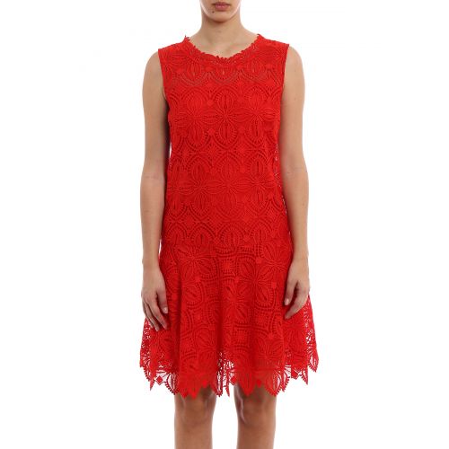  Ermanno Scervino Red macrame lace sleeveless dress