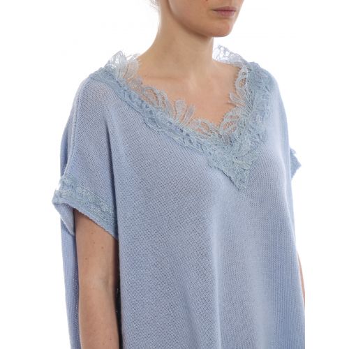  Ermanno Scervino Sky blue cashmere and lace sweater