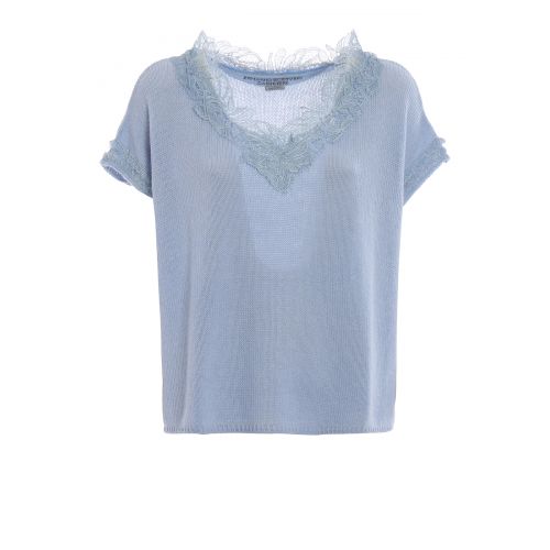  Ermanno Scervino Sky blue cashmere and lace sweater