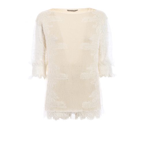  Ermanno Scervino Lace panelled cashmere sweater