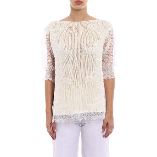  Ermanno Scervino Lace panelled cashmere sweater