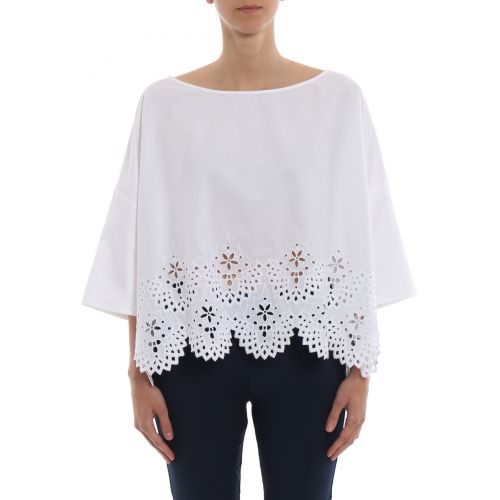  Ermanno Scervino Cotton and lace boxy blouse