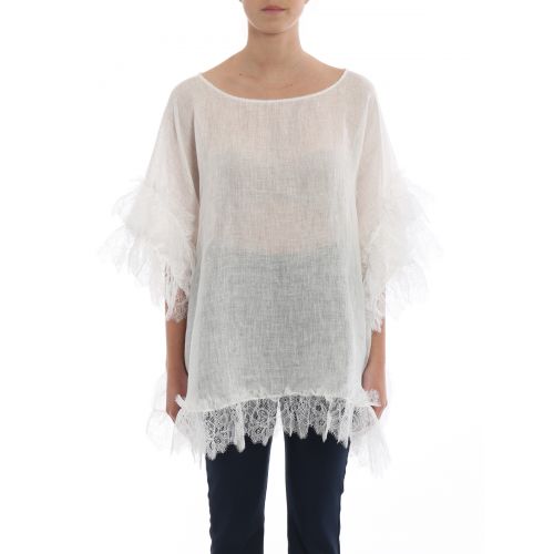  Ermanno Scervino Lace detailed linen poncho