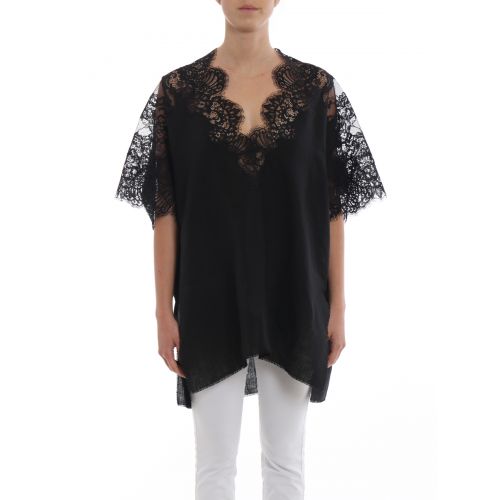  Ermanno Scervino Lace detail linen and cotton blouse