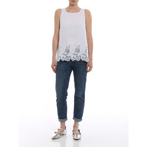  Ermanno Scervino Lace trim white linen blend top