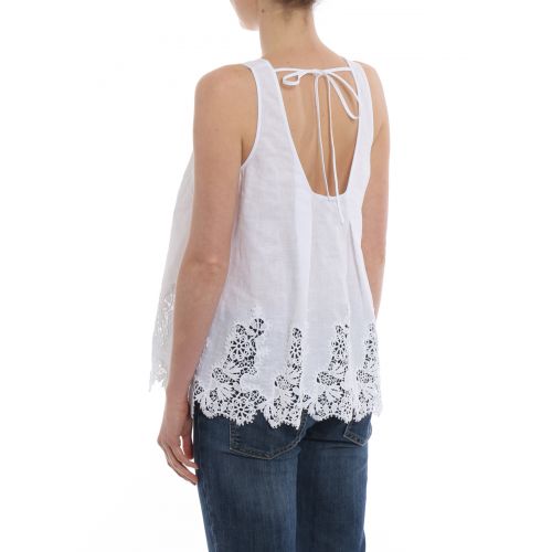  Ermanno Scervino Lace trim white linen blend top