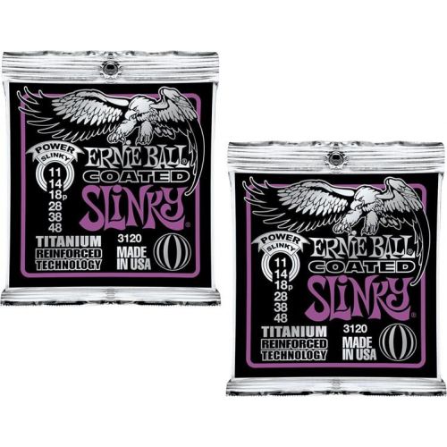  Ernie Ball P03120 '2 Coated Power Slinky Strings, 2 Pack