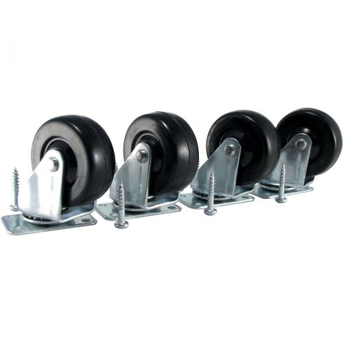  Ernie Ball},description:Set of 4 casters, standard plate mount. 2 diameter x 78 Ruberex wheel, double ball bearing, split level, nickel plated steel construction offers superior s