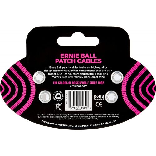  Ernie Ball Instrument Cable, Black, Angled 6 in