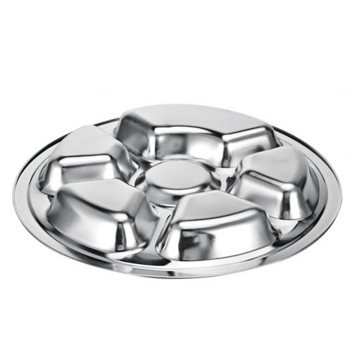  Eronde Stainless Steel Divided Plate Round Food Tray with 6 Compartments for Kids and Adults