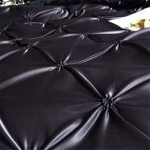  [아마존베스트]Erosebridal Pinch Pleated Duvet Cover Set Black Twin Size Silk Like Satin Pintuck Bedding Set with Zipper Ruffle Design Luxury & Microfiber Comforter Cover Pintuck Decorative Bedsp