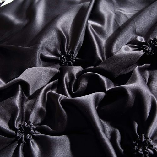  [아마존베스트]Erosebridal Pinch Pleated Duvet Cover Set Black Twin Size Silk Like Satin Pintuck Bedding Set with Zipper Ruffle Design Luxury & Microfiber Comforter Cover Pintuck Decorative Bedsp