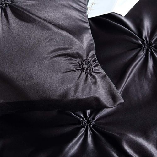  [아마존베스트]Erosebridal Pinch Pleated Duvet Cover Set Black Twin Size Silk Like Satin Pintuck Bedding Set with Zipper Ruffle Design Luxury & Microfiber Comforter Cover Pintuck Decorative Bedsp