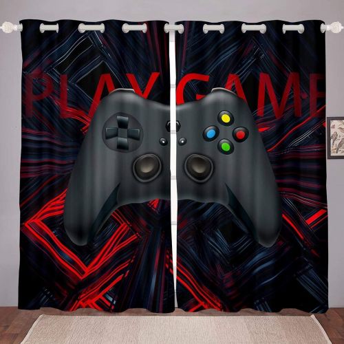  [아마존베스트]Erosebridal Games Curtain Boys Teens Gamer Video Game Gamepad Window Drapes Kids Novelty Modern Game Controller Window Curtains for Bedroom Luxury Window Treatments 2 Panel Set,Bla