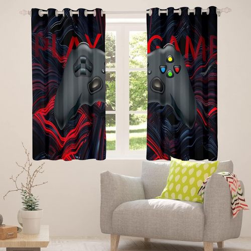  [아마존베스트]Erosebridal Games Curtain Boys Teens Gamer Video Game Gamepad Window Drapes Kids Novelty Modern Game Controller Window Curtains for Bedroom Luxury Window Treatments 2 Panel Set,Bla