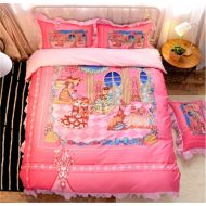 Erosebridal ZI TENG Girl Court Princess Bedding Set Pink Cartoon Princess Duvet Cover Set Children Favorite Gorgeous Bed Set Twin Full Size 4PC (1Duvet Cover /1Bedskirt /2Pillowcases)