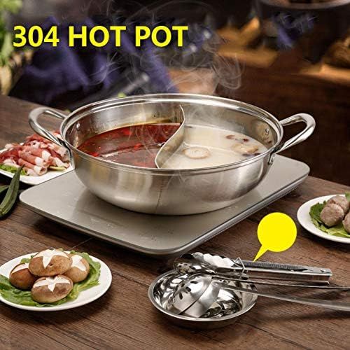  [아마존베스트]ershixiong Stainless steel hot pot with divider without lid for induction hob gas cooker hotpot pot