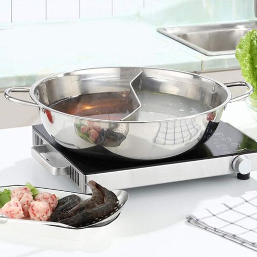  [아마존베스트]ershixiong Stainless steel hot pot with divider without lid for induction hob gas cooker hotpot pot