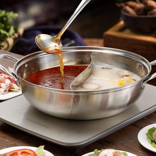  [아마존베스트]ershixiong Stainless steel hot pot with divider without lid for induction hob gas cooker hotpot pot