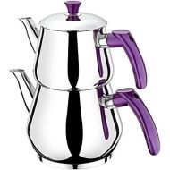 [아마존베스트]Ertex Turkish tea maker | tea and kettle Demlik Caydanlik Semaver Samovar PIRAMIT Mini (purple)