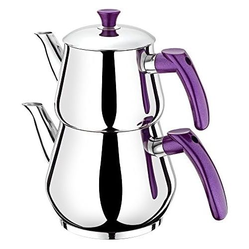  [아마존베스트]Ertex Turkish tea maker | tea and kettle Demlik Caydanlik Semaver Samovar PIRAMIT Mini (purple)