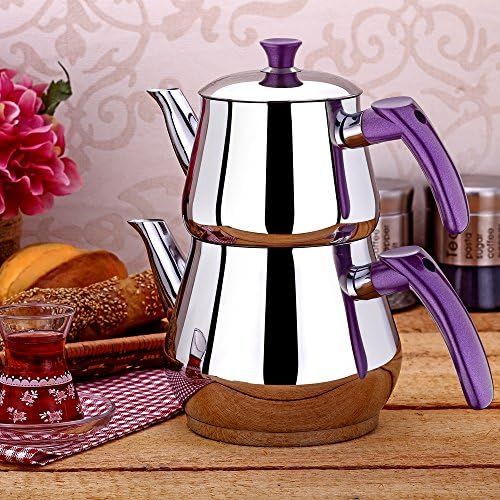  [아마존베스트]Ertex Turkish tea maker | tea and kettle Demlik Caydanlik Semaver Samovar PIRAMIT Mini (purple)