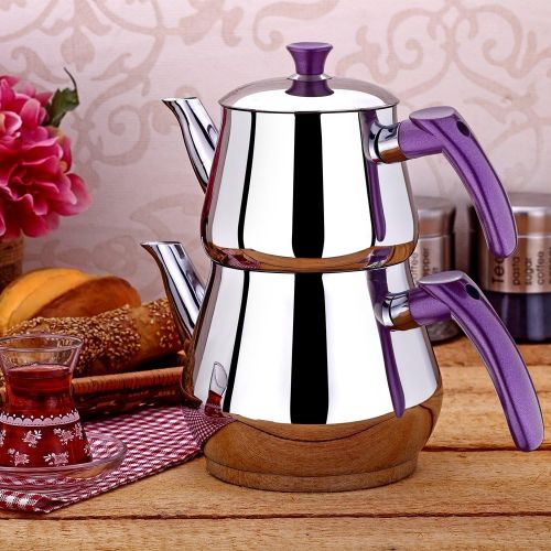  [아마존베스트]Ertex Turkish tea maker | tea and kettle Demlik Caydanlik Semaver Samovar PIRAMIT Mini (purple)