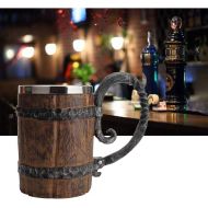 [아마존베스트]Erthree Wooden Barrel Beer Mug,Bucket Shaped Drinkware With Handle,Stainless Steel Double Wall Cocktail Mug for Bar Restaurant