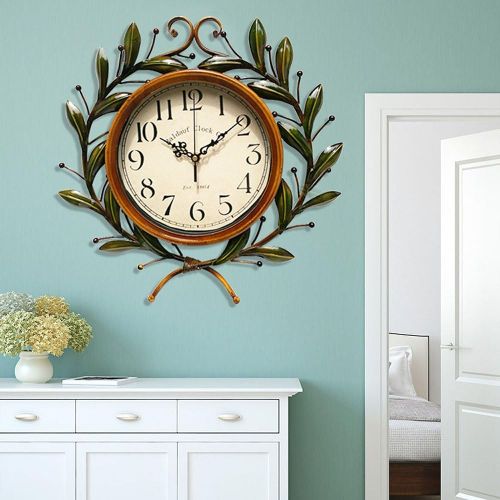  Olive Branch Vintage Clock, Eruner European Large Decorative Wall Art Non-ticking Quartz Clock Unique for Family Living Room