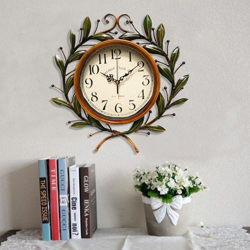  Olive Branch Vintage Clock, Eruner European Large Decorative Wall Art Non-ticking Quartz Clock Unique for Family Living Room