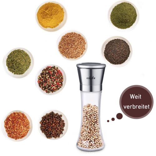  EsLife Eslife Salt and Pepper Mills 2Pack Salt & Spice Mill Unfilled with Ceramic Grinder, Adjustable Gauge, Stainless Steel, 180ml