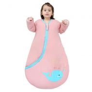 EsTong Unisex Baby Cartoon Whale Wearable Blanket Toddler Detachable Sleeves Sleepsack Cotton Nightgowns Sleeping Bag Pink 2.5Tog M
