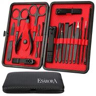 Esarora Manicure Set, ESARORA 18 In 1 Stainless Steel Professional Pedicure Kit Nail Scissors Grooming Kit with Black Leather Travel Case