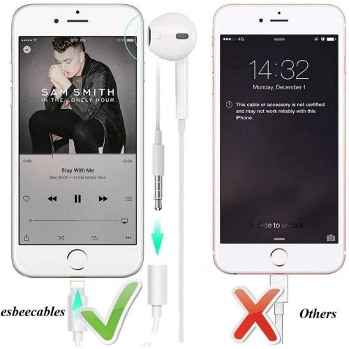  esbeecables 2 Pack for iPhone 3.5mm Headphones Adapter, Apple MFi Certified Lightning to 3.5mm Earphones/Headphones Jack Aux Audio Adapter Dongle for iPhone 13/12/11/XS/XR/X/8P/8/7