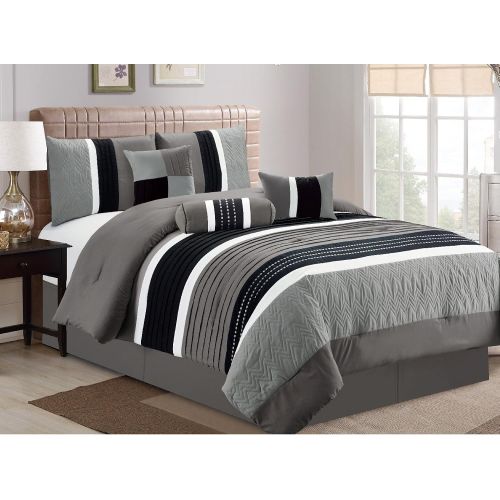  Esca 7 Piece Luxury Bed in a Bag Comforter Set, Queen, Grey