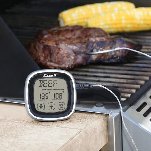  Escali DHR1-B Digital Touch Screen Stainless Steel Probe Thermometer & Timer, Black: Kitchen & Dining