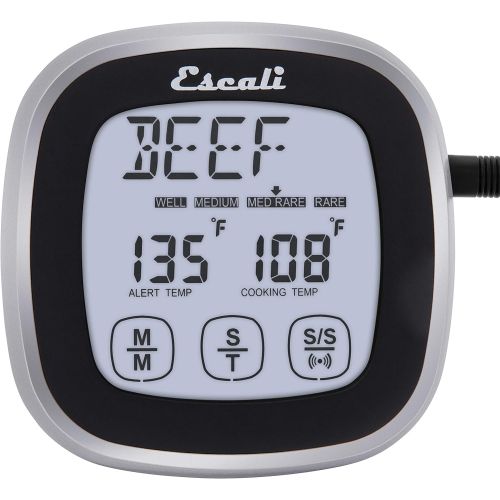  Escali DHR1-B Digital Touch Screen Stainless Steel Probe Thermometer & Timer, Black: Kitchen & Dining