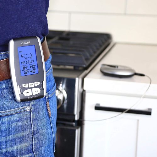  Escali DHRW1 Wireless BBQ/Meat/Fish Thermometer, 200 Foot/ 65 Meter Range, Stainless Steel Probe, Black/Silver: Kitchen & Dining