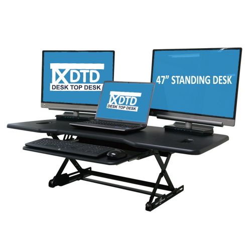  Escape DTD - Height adjustable standing desk riser with sliding keyboard tray, 47-Inch, (Large size, Black)