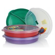 Escest Microwave Food Storage Tray Containers - 3 Section/Compartment Divided Plates w/Vented Lid