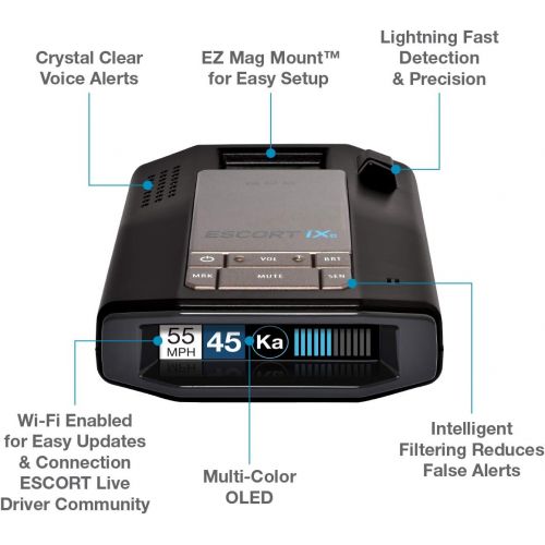  [아마존베스트]Escort ESCORT iXc Extended Range Wi-Fi Laser Radar Detector w/Auto Learn Protection & Voice Alerts