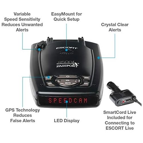  [아마존베스트]Escort Passport 9500iX Platinum Bundle Laser Radar Detector w/Smart Cord Included for Long Range Detection & Fewer False Alerts