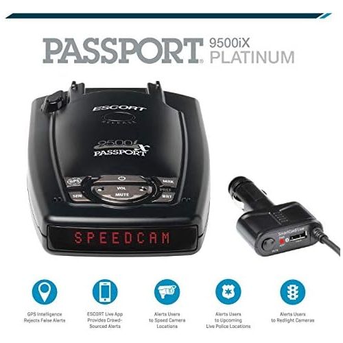  [아마존베스트]Escort Passport 9500iX Platinum Bundle Laser Radar Detector w/Smart Cord Included for Long Range Detection & Fewer False Alerts