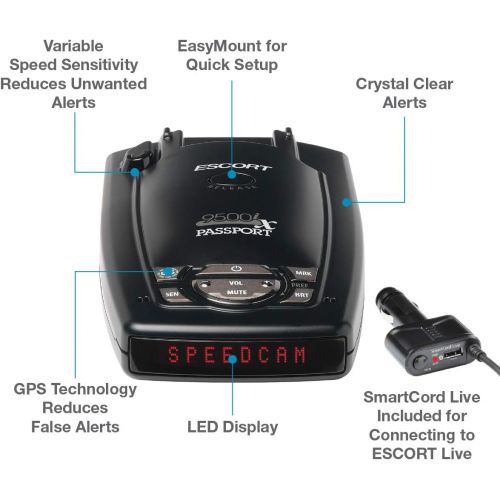  [아마존베스트]Escort Passport 9500iX Platinum Bundle Laser Radar Detector w/Smart Cord Included for Long Range Detection & Fewer False Alerts